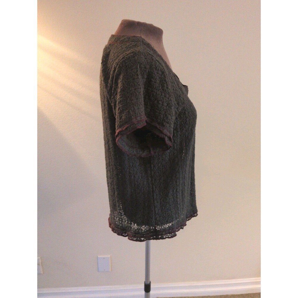 Natural Life Lace Layering Top LG Olive Green Floral Sheer Whimisigoth - Picture 2 of 11